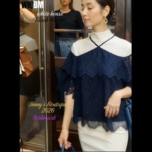 Bnwt White house black market navy blue lace blouse XS